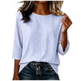 thumbnail image 2 of ThriftyPlait Casual Striped Tops for Women Cotton Crewneck 3/4 Sleeve T-Shirt Loose Slimming Drape Tunic Comfy Layering Everyday Office Knit Tops, 2 of 6