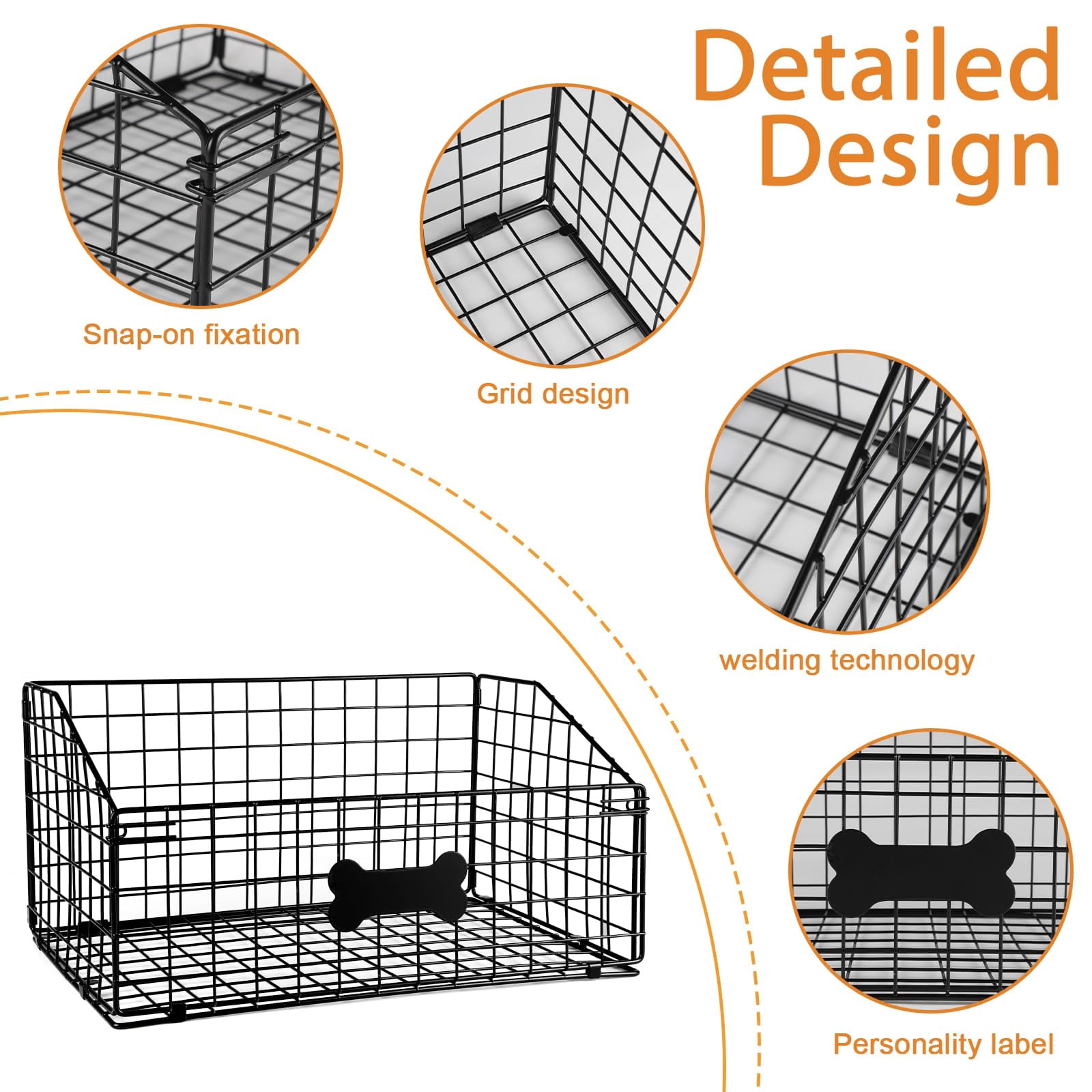 Black Metal Dog Storage Basket For Pet Toys, Food And Living Room Organization