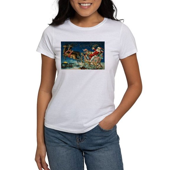 CafePress - Vintage Santa Sleigh T Shirt - Women's Classic T-Shirt