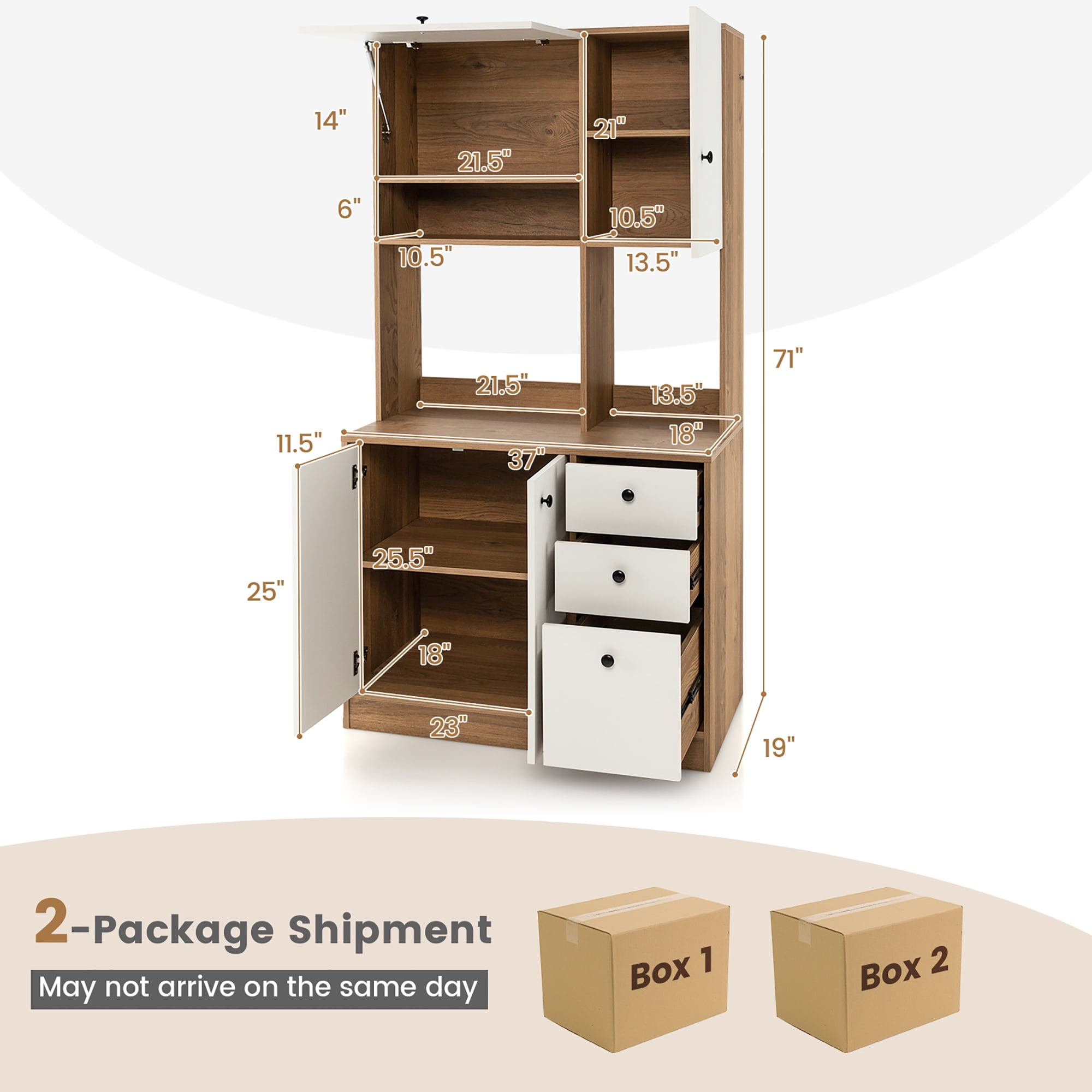 Costway 71'' Tall Kitchen Pantry Buffet Hutch Freestanding Storage Cabinet 4 Doors White
