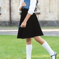 thumbnail image 3 of BGDK Girls’ Premium Stretch Skater Skirt – Knee-Length A-Line Fit in Smooth, Supportive Lycra Fabric Navy 10, 3 of 6
