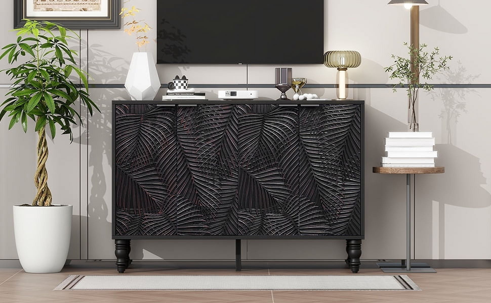 Euroco 47.2" Modern TV Stand with 2 Spacious Storage Cabinets – Entertainment Center Media Console, Solid Wood Legs, Adjustable Shelves & Anti-Tip Device for TVs up to 43"