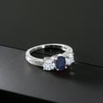 thumbnail image 3 of Gem Stone King 925 Sterling Silver 3-Stone Ring Oval Sapphire Moissanite(2.12 Cttw) (Size 5), 3 of 4