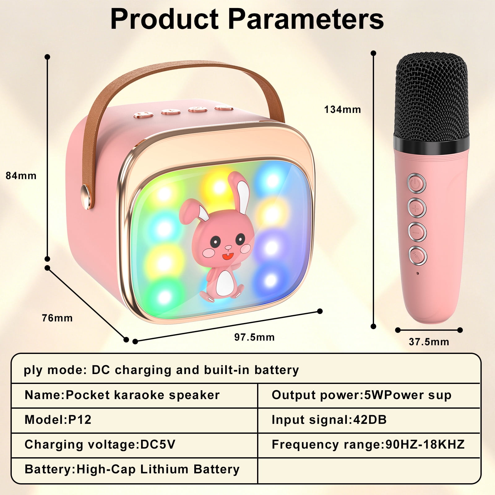 Rirool Kids Karaoke Machine with 2 Wireless Microphones, Bluetooth Karaoke Speaker with LED Lights, Voice Changer & Portable Party Toy for Boys & Girls, Pink