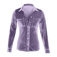 thumbnail image 4 of Blusa de terciopelo de manga larga informal de invierno para mujer: camisa elegante lisa con bolsillo con botón, diseño floral, abertura lateral, adecuada para fiestas y citas, 4 of 6