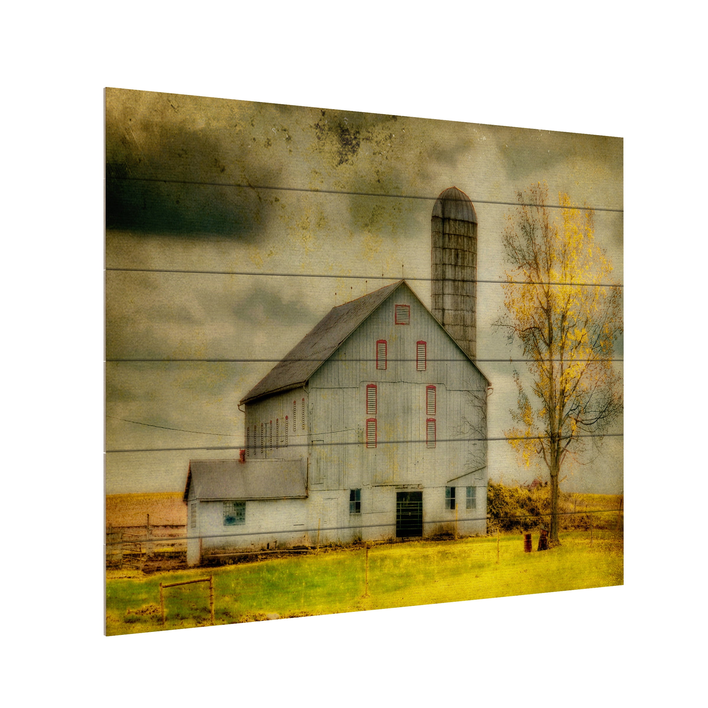 Trademark Fine Art 'Old Barn on Stormy Afternoon' Wooden Wall Art Art by Lois Bryan