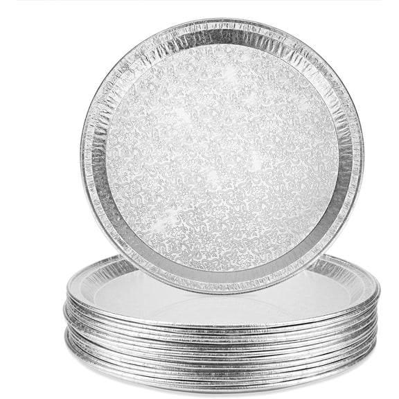 15 Pack Serving Platters 12”, Disposable Aluminium Foil Serving Trays for Parties, Silver Embossed Foil Serving Dishes/Plates for Vegetable, Fruit, Slices of Cake, Cookies