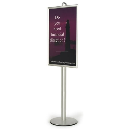 Sign Stand For 24 X 36 Poster Front Loading Frame Is Height Adjustable Along The Pole Floor Standing Poster Holder Silver Brushed Aluminum