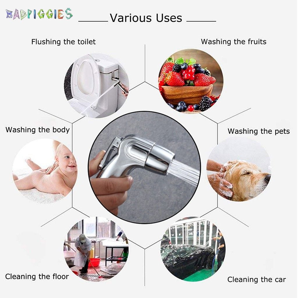 BadPiggies Stainless Steel Hand Held Bidet Toilet Sprayer Kit Diaper Washer Portable Shower Sprayer for Bathroom