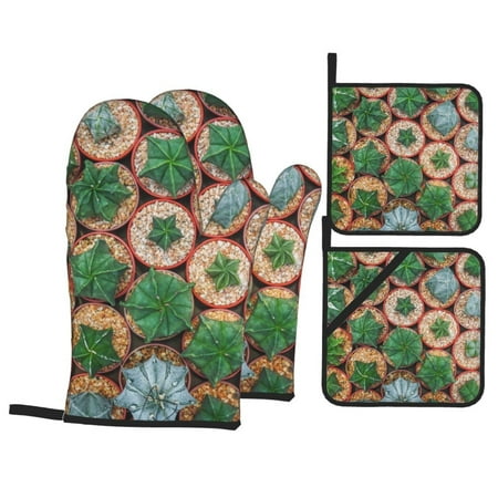 

Oven Mitts and Pot Holders 4 Piece Cactus cute b High Heat Slip Resistant Oven Mitt and Trivets Set Kitchen Oven Glove Pot Holders for Cooking Baking Grilling
