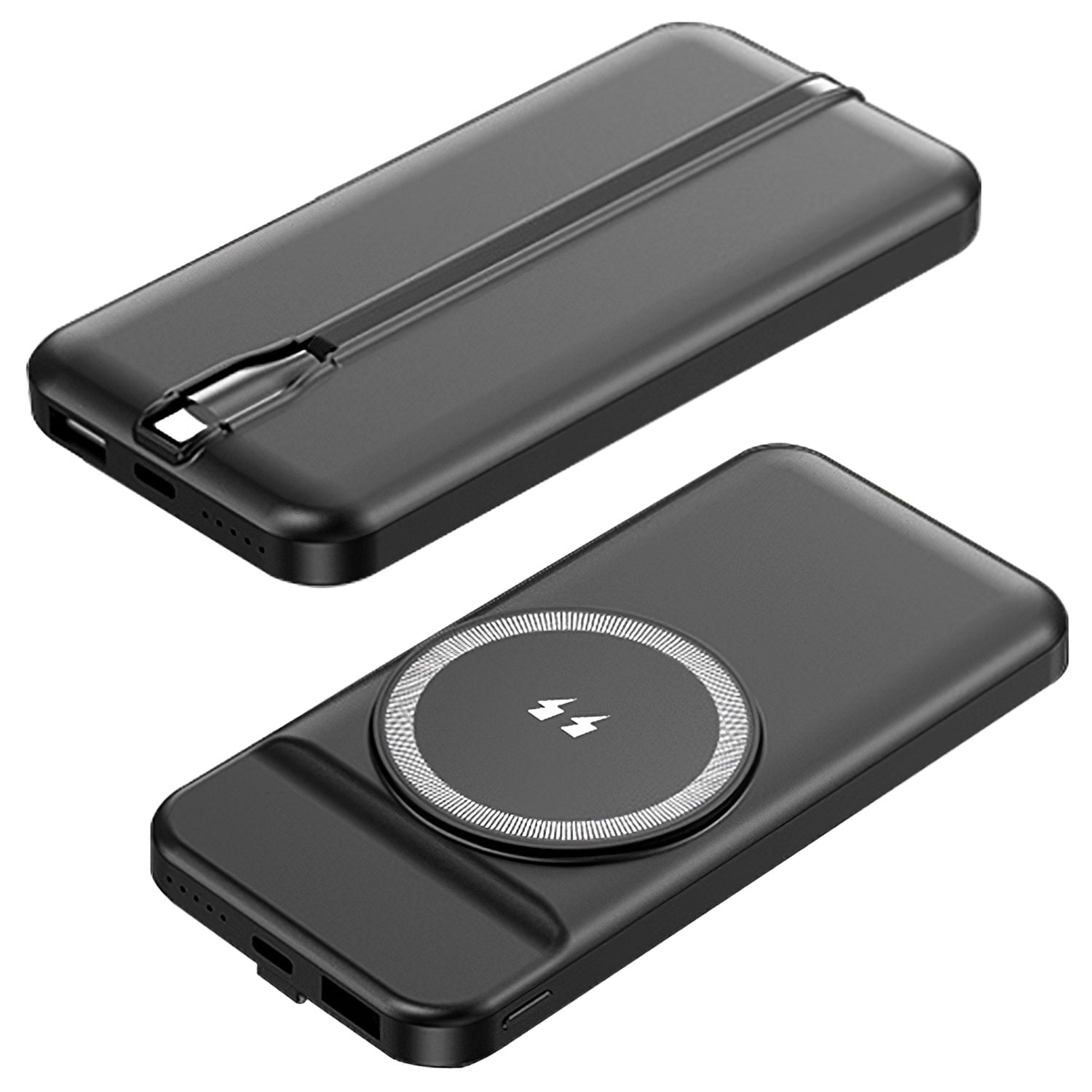 Wireless Power Bank TeqHome 10000mAh Magnetic Portable Wireless Charger 22.5W PD Fast Charging Mini Mag-Safe Battery Pack QC3.0 with Built-in Type-C Cables 15W (Black)