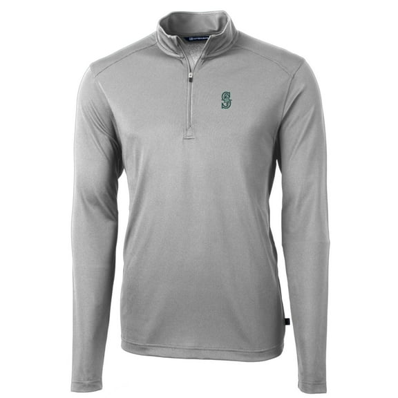 Men's Cutter & Buck Gray Seattle Mariners Big & Tall Virtue Eco Pique Quarter-Zip Pullover Jacket