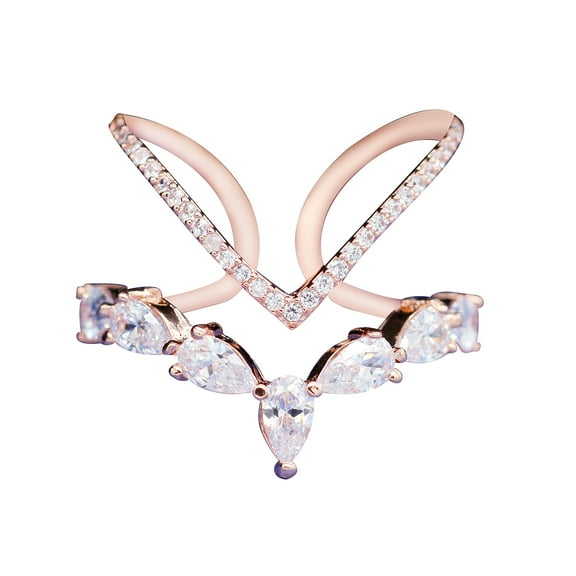Uloveido Double V Shape Adjustable Rose Gold Plated Wedding Rings for Girls JZ157