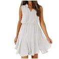 thumbnail image 2 of Yutk Robe de Maternité en Liquidation Femme Chiffon à Pompon Col en V Uni Sans Manches à Cordon Jupe Courte Robe Blanc TG, 2 of 6