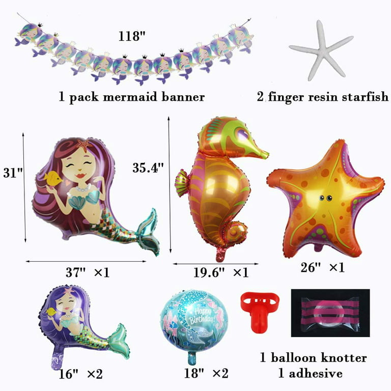 Mermaid Party Supplies Set Decoration,Mermaid Bunting Banner,Fish net,Latex  Balloons,Mermaid Balloons for Girl's Party Under the Sea Theme Bridal and