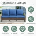 thumbnail image 4 of PARKWELL Outdoor 3 Seats Patio Sofa Furniture,Wicker Rattan Deep Seat Couch with Anti-Slip Navy Cushions for Porch Balcony Backyard,Brown Wicker, 4 of 9