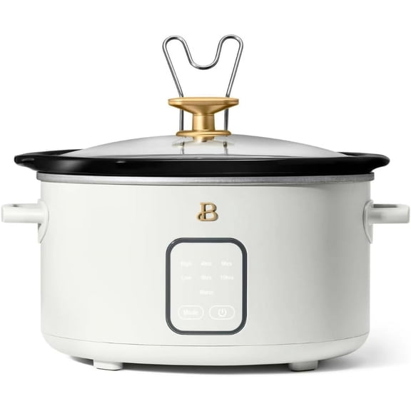 Beautiful 4-Quart Slow Cooker with Touch-Activated Display Programmable Digital Controls Removable Non-Stick Pot Keep Warm Function White Icing