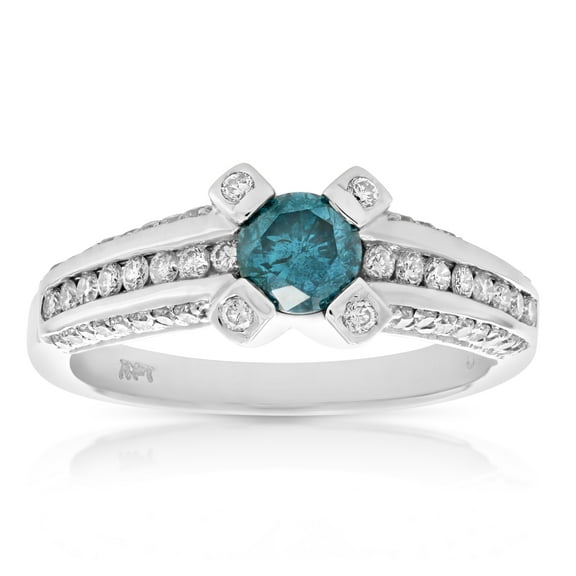 Vir Jewels 1.35 CTTW Blue and White Diamond Engagement Ring 14K White Gold Size 7 Female Adult