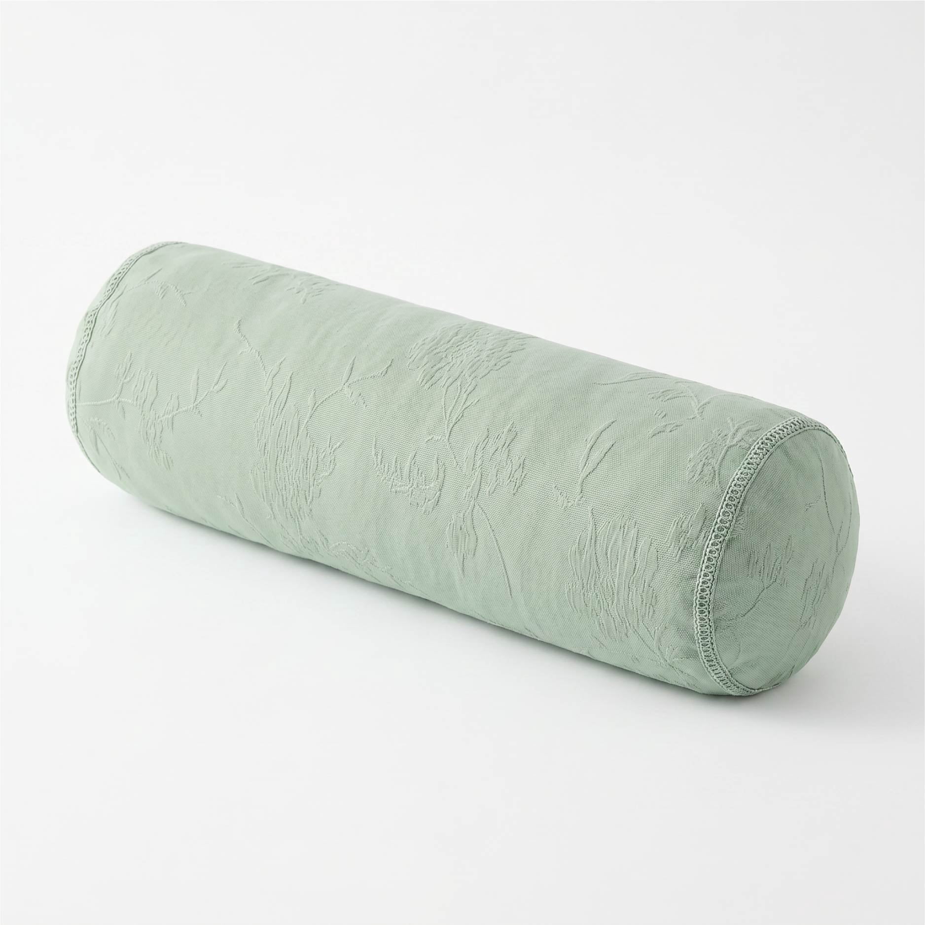 The Pioneer Woman Green Matelasse Floral Crochet Trim Decorative Bolster Pillow