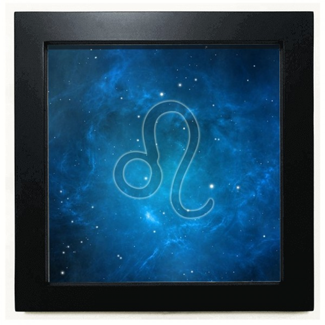 Cielo estrellado de la noche Leo Zodiac Constellation Mesa de pared con marco cuadrado negro