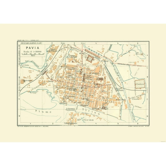 Historic Map - Pavia Italy - Bertarelli 1914 - 32.24 x 23 - Vintage Wall Art