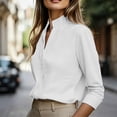 thumbnail image 5 of VBVC Women's Cotton Linen Stand Collar Blouse , Ladies' Long Sleeve Business Casual Office Shirt , V Notch Formal Work Tops For Women,White,S-2XL, 5 of 7