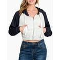 thumbnail image 4 of Doublju Women's Contrast Raglan Sleeve Crop Zip Up Hoodie With Kangaroo Pocket, 4 of 4