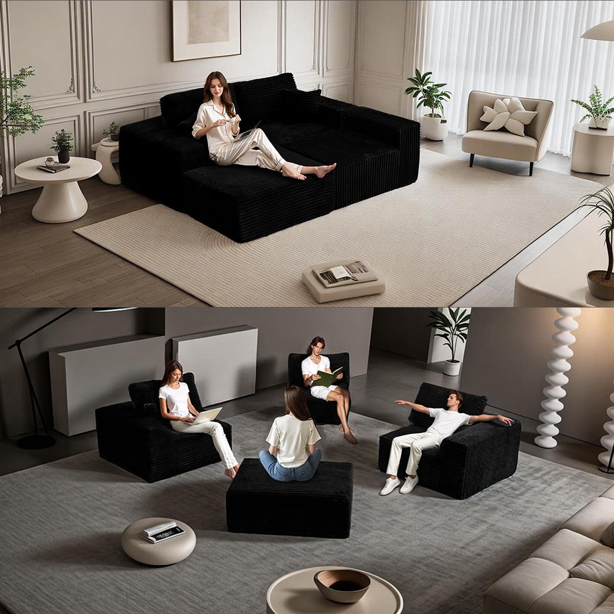 Boneless Cloud sofa, Small Sectional Loveseat Sofa with Memory Foam,No Assembly Required,Soft Corduroy Fabric,Compact Box Delivery for Apartments & Living Rooms
