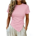thumbnail image 3 of VBVC Women's Crew Neck Short Sleeve T-Shirt,Ladies Ruched Slim Fit Asymmetric Hem Top,Casual Form Fitting Basic Tee for Women,Pink,S-2XL, 3 of 6