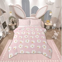 Manfei Cute Flower Bedding Sets Toddler with Comforter,Daisy Duvet Insert,Pink White Comforter Sets Toddler Size For Girls,Breathable Bedroom Decorative Reversible,2pcs