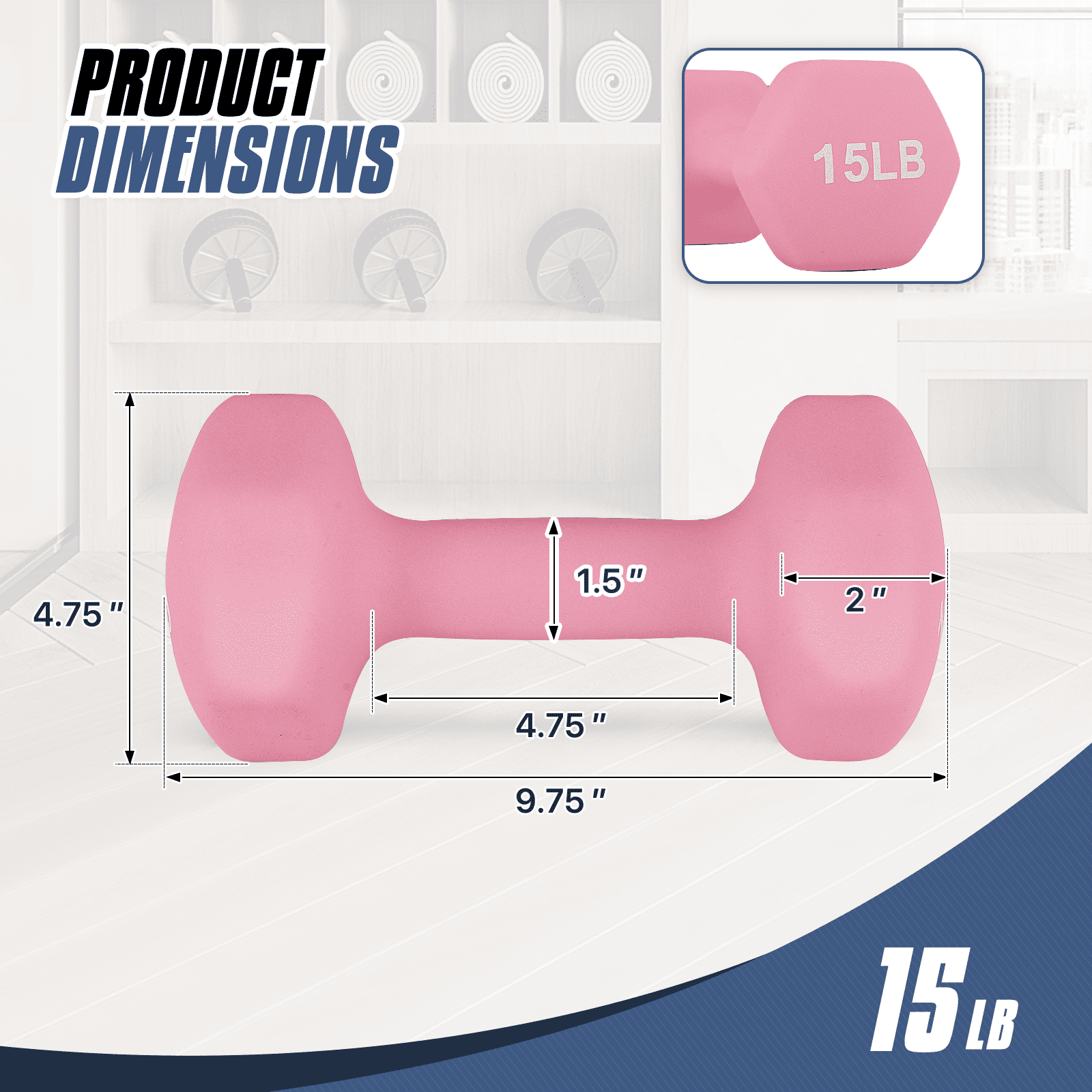 MADOG Set of 2 Neoprene Coated Workout Dumbbells 15lb, Anti