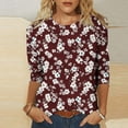 thumbnail image 2 of Jsaierl Women's 3/4 Sleeve Tops Summer Crew Neck Shirts Boho Print Ladies Blouses Going Out Holiday T-shirts Top S-5XL, 2 of 6