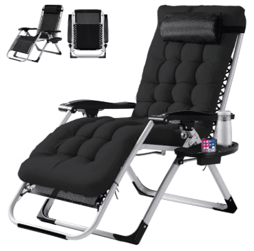 Zero Gravity Chair, Reclining Camping Lounge Chair for Indoor, Reclining Patio Chairs with Cup Holder Trays and Removable Cushion