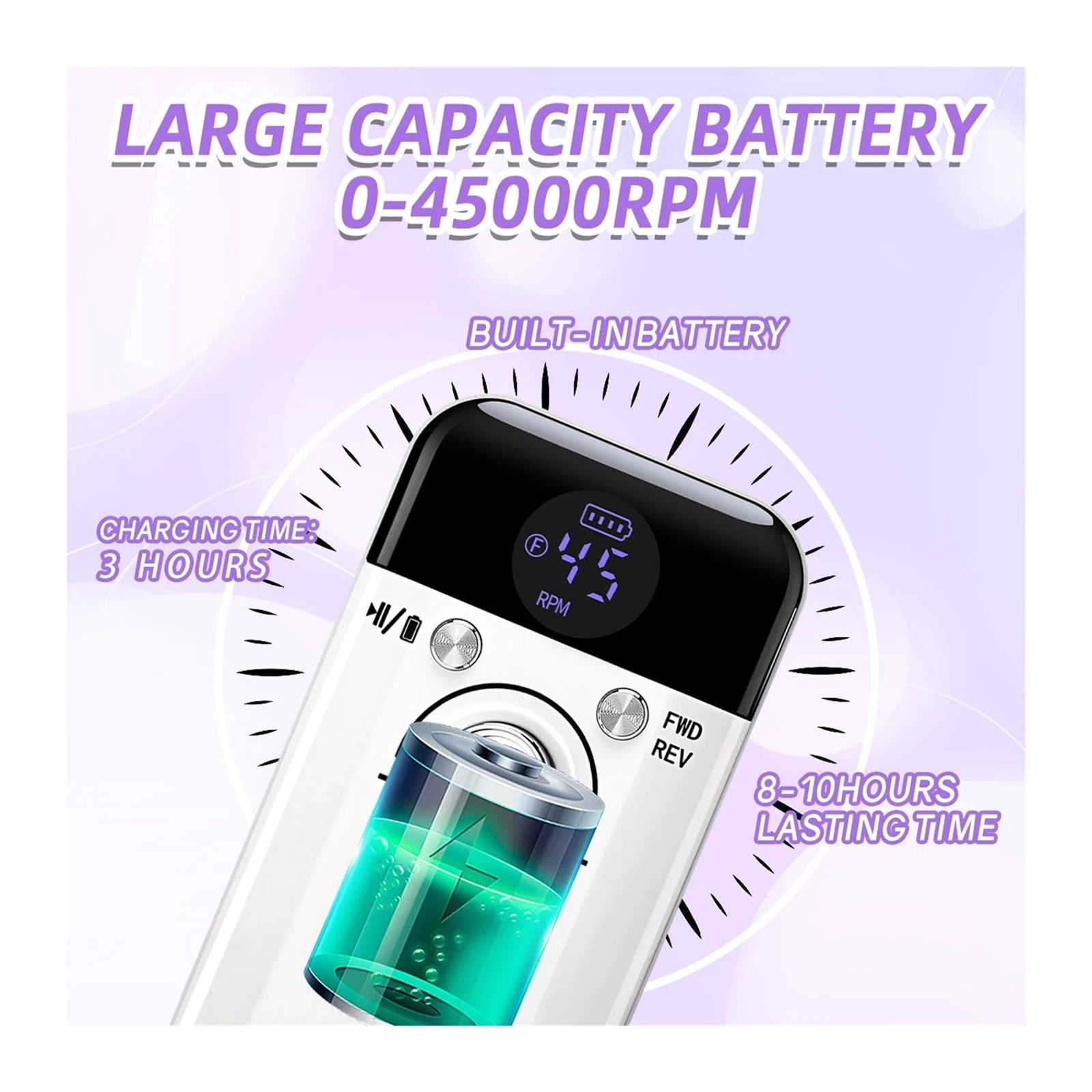 45000RPM Rechargeable Electric Nail Drill Machine Professional Nail Drills for Gel Nails Polish Portable Nail File Manicure Tool