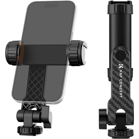 K&F Concept Cell Phone Holder Clamp, Universal Smartphone Adapter With Two Cold Shoe Mount, 360° Adjustment Cellphone Holder