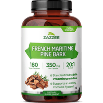 Zazzee French Maritime Pine Bark 20:1 Extract 350 mg – 180 Vegan Capsules – Standardized for 95% Proanthocyanidins – Extra Strength Antioxidant & Circulatory Support – Kosher • Non-GMO • Made in USA