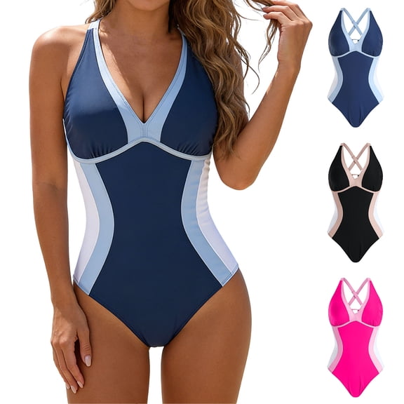 GEWSEY Womens One Piece Swimsuit Tummy Control Bathing Suit Color Block Shapewear Swim Suits 2026 (Pink, L)