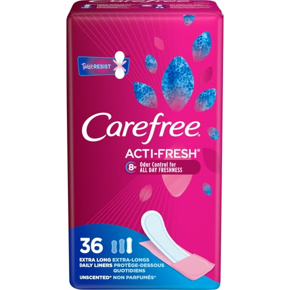 Carefree Acti-Fresh Body Shape Liners, Extra Long to go, Unscented, 36 Count