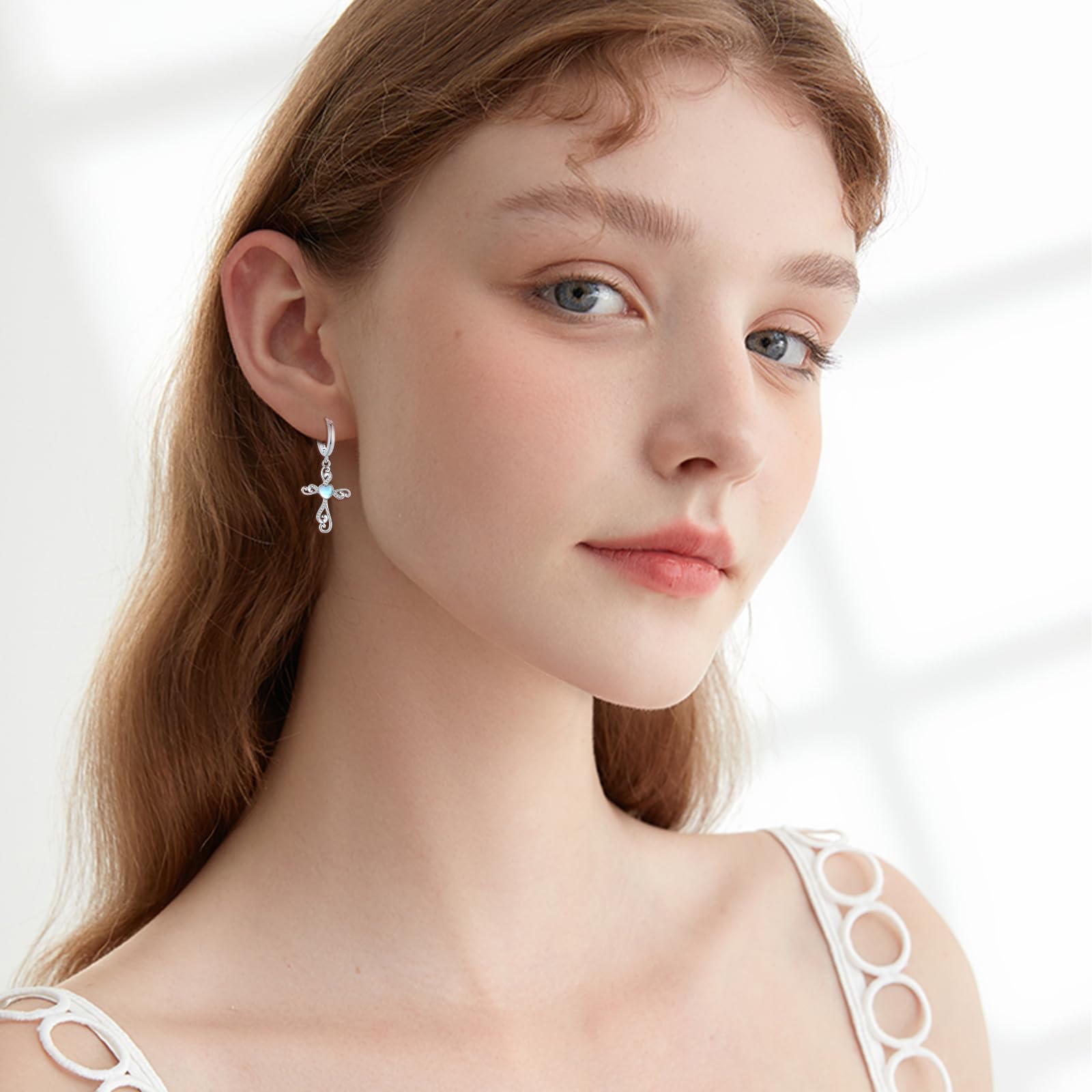 Coachuhhar Cross Hoop Earrings for Women 925 Sterling Silver Huggie Earrings Tiny Cartilage Earrings Mini Hoops Earrings Small Earrings Heart Moonstone Jewelry for Mother's Day