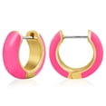 thumbnail image 4 of Gold Plated Colored Enamel Original But Chunkier - Pink ( Light , Neon ) Huggie Hoop Hoop Earrings for Women, 4 of 5