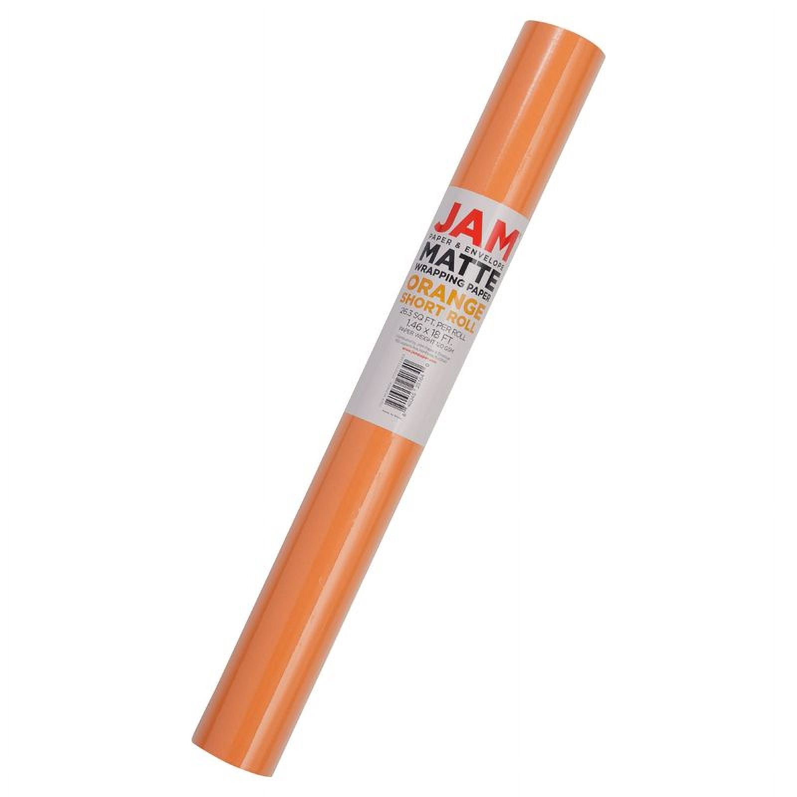 JAM Paper Matte Wrapping Paper, 26.3 Sq ft (17 in x 18 Ft), Orange, 1/Pack