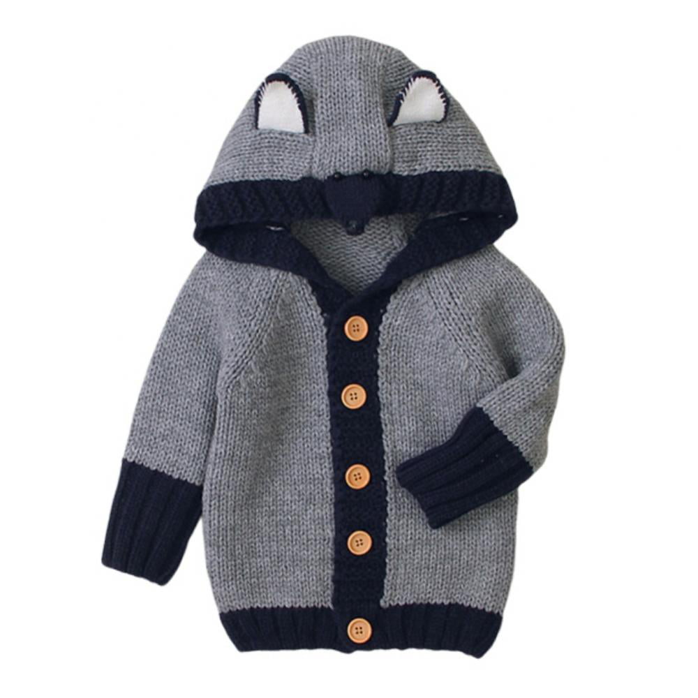 Lifestyler Girls Sweater Hooded Fox Knitted Tops Warm Coat Fashion Button Regular Casual Jacket