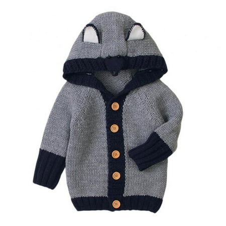 

Toddler Infant Baby Girl Boy Fall Winter Cable Solid Color Knitted Hood Cardigans Jacket Outwear with Ears