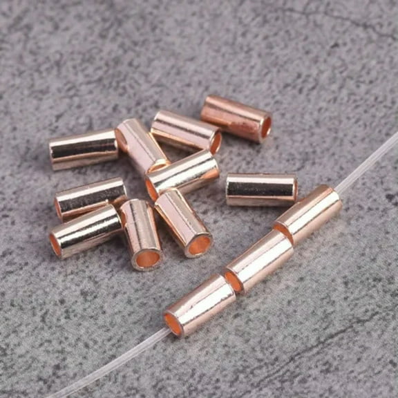U8MO 50pcs 6x3mm Cylinder Tube Shape Gold/Silver Loose Brass Metal Spacer Beads-Rose Gold