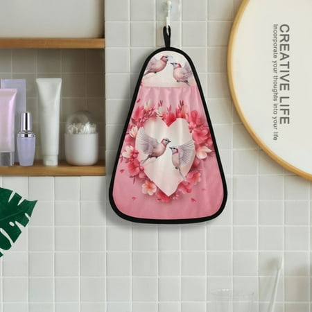

Birds Heart Flowers Floral Hanging Towel Kitchen Hand Towel Bathroom Absorbent Towel Machine Washable Quick Dry Dishcloths