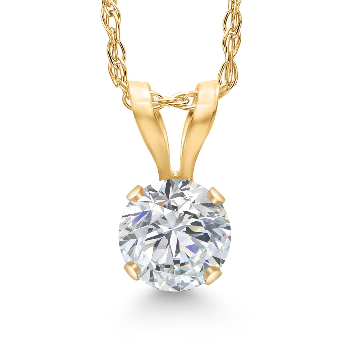 Gem Stone King 14K Yellow Gold Lab Grown Diamond Pendant Necklace for Women | 0.27 Cttw | Gemstone April Birthstone | Round 4MM | DEF Color | VVS-VS Clarity | With 18 inch Chain