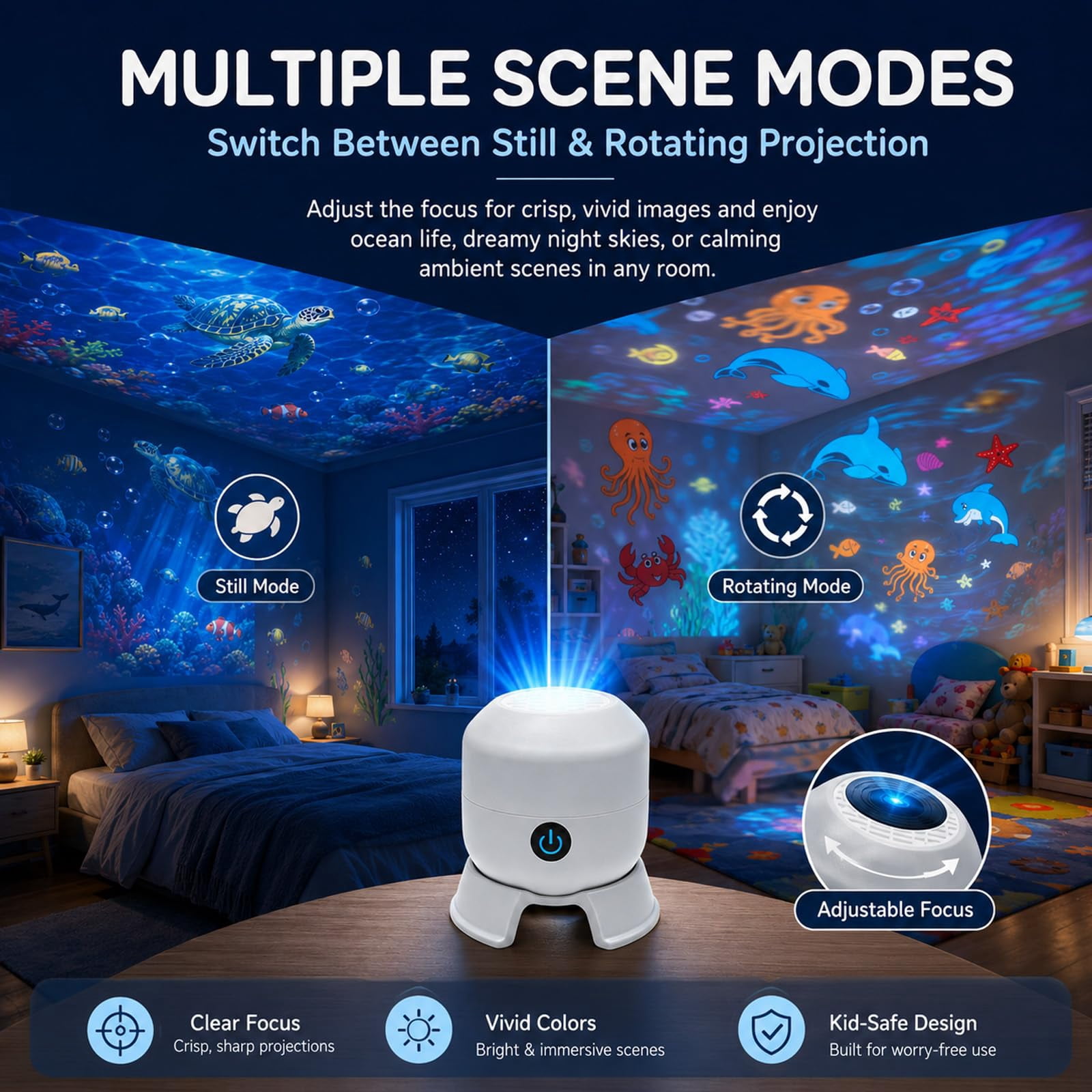 Dynamic 360° Rotating Ocean Wave Projecto,Led Starry Ocean Projector,Aquarium Projector for Bedroom,Plug & Play USB Dimmable Mood Light for Bedroom Meditation, Adults Home Theater Relaxation，Ocean