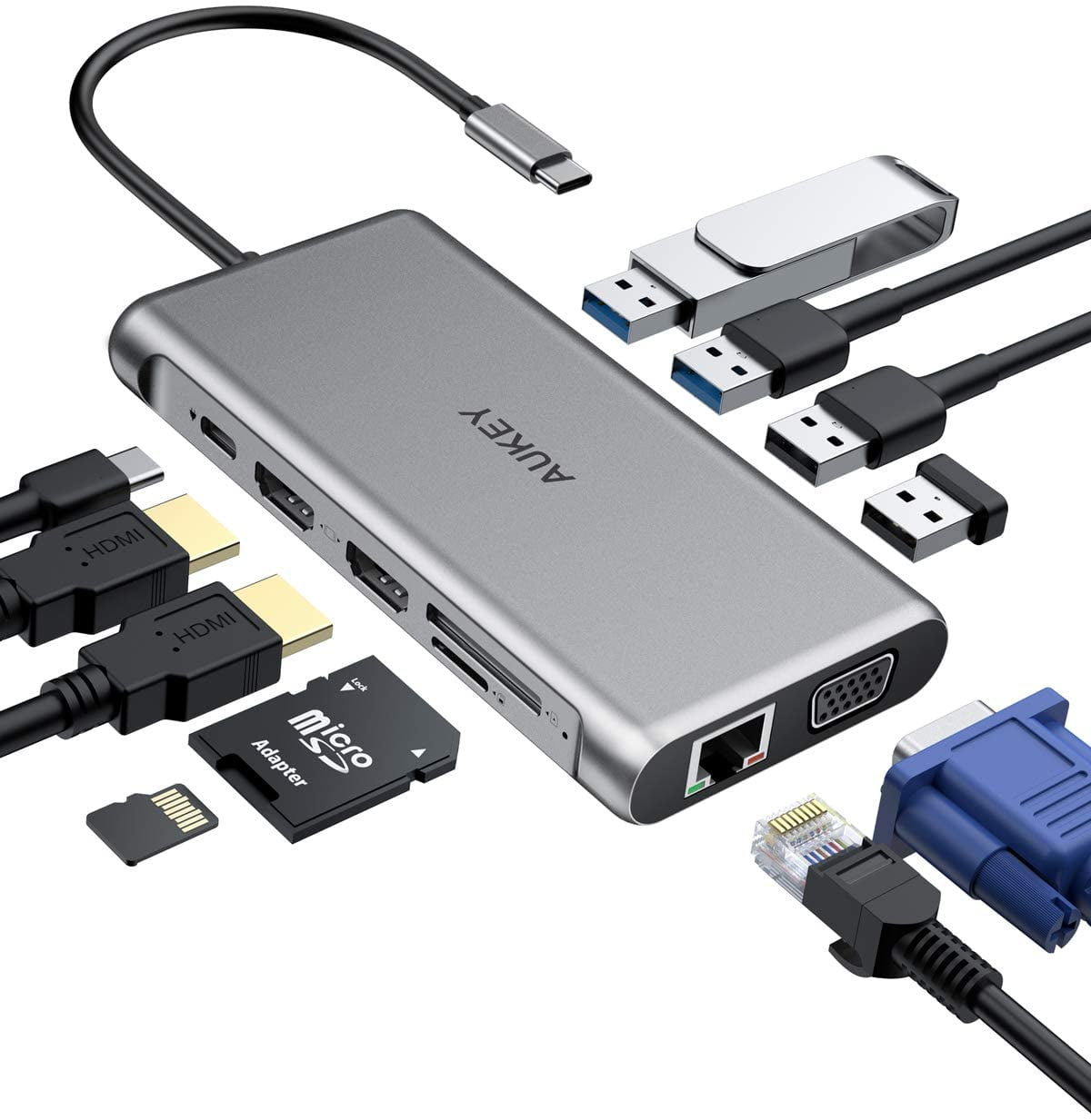 USB C to HD-MI Adapter 12-in-1 Type C Laptop USB 3.0 hub