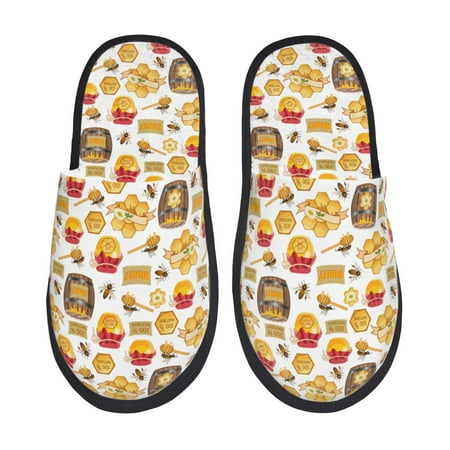 Balery Bees And Honey Slient Indoor Furry Fleece Comfort House Shoes Soft Non-Slip Home Shoes Cotton slippers House Slippers-- Large