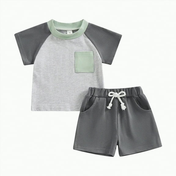 TOWED22 Toddler Baby Boy Clothes Short Sleeve T Shirt Top Shorts Set 2Pcs Casual Summer Outfits(Grey,0-6 Months)